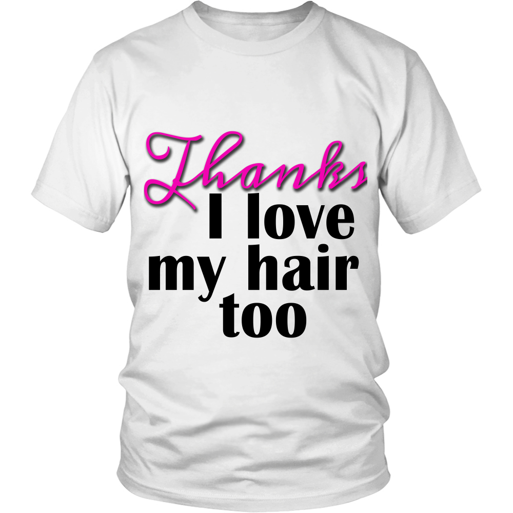 Adult Tee "I love my hair too" (black/pink print)