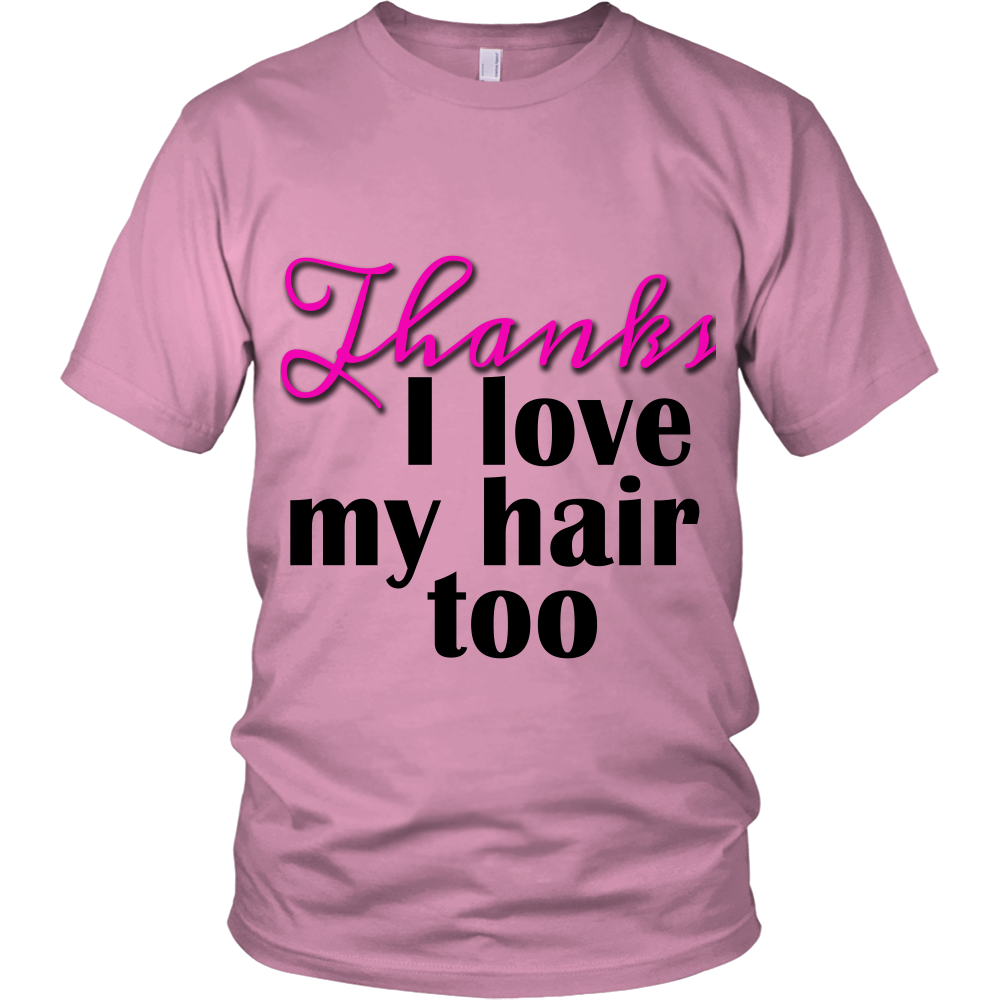 Adult Tee "I love my hair too" (black/pink print)
