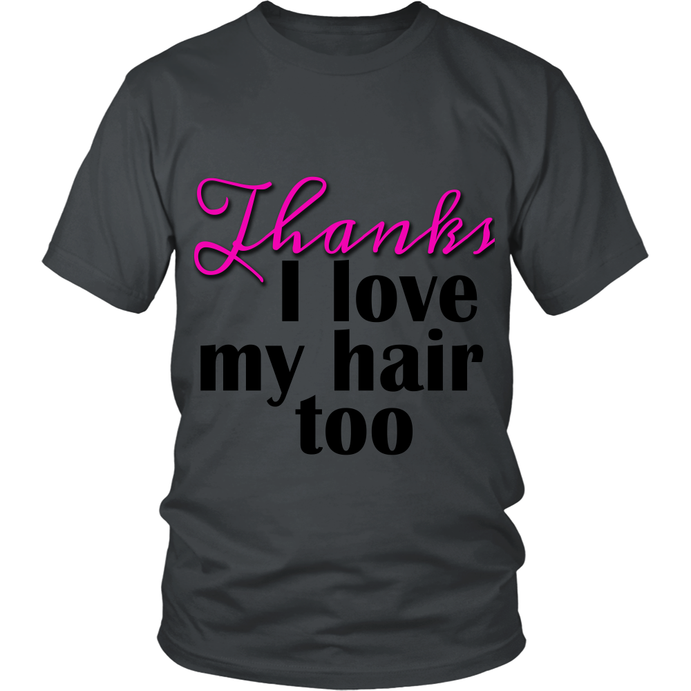 Adult Tee "I love my hair too" (black/pink print)