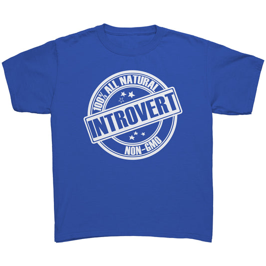 Youth Tee "100% All Natural Introvert" (white print)