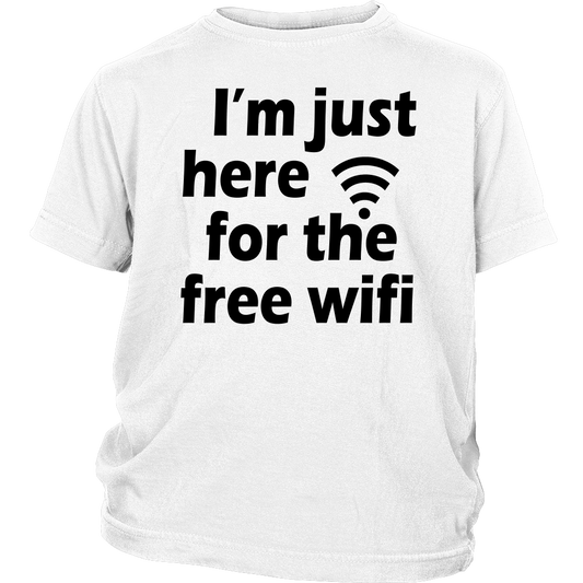 Youth Tee "I'm Just Here For The Free Wifi" (black print)