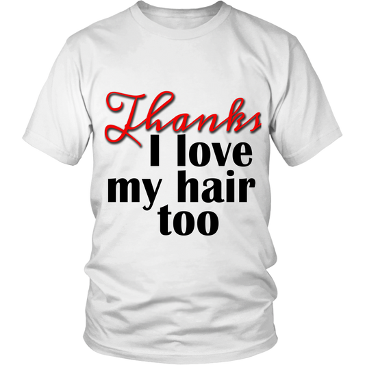 Adult Tee "I love my hair too" (black/red print)