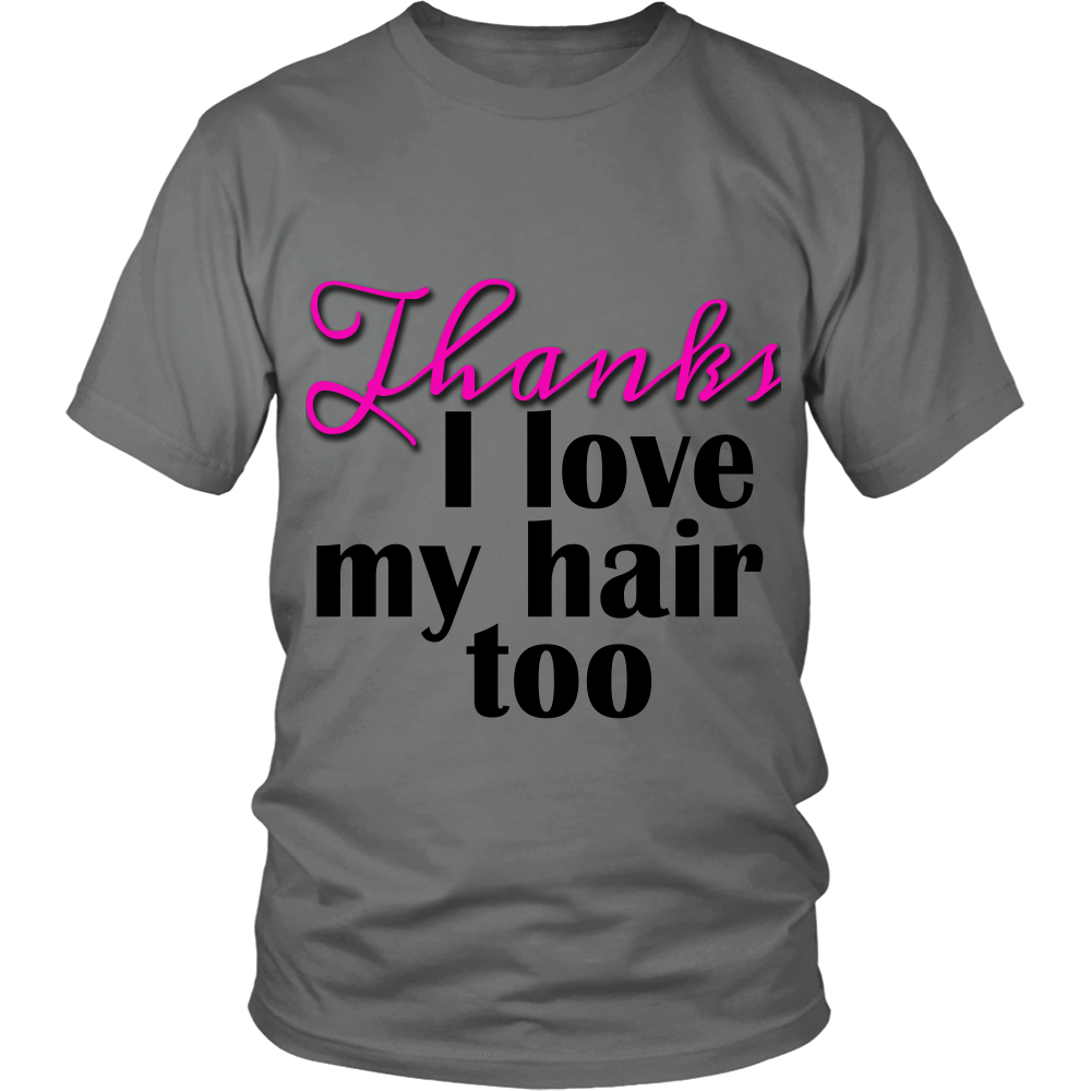 Adult Tee "I love my hair too" (black/pink print)